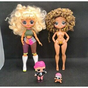 LOL Surprise OMG Doll Lot 2 Fashion Dolls 2 Mini Dolls Incomplete Tot Lil Sister
